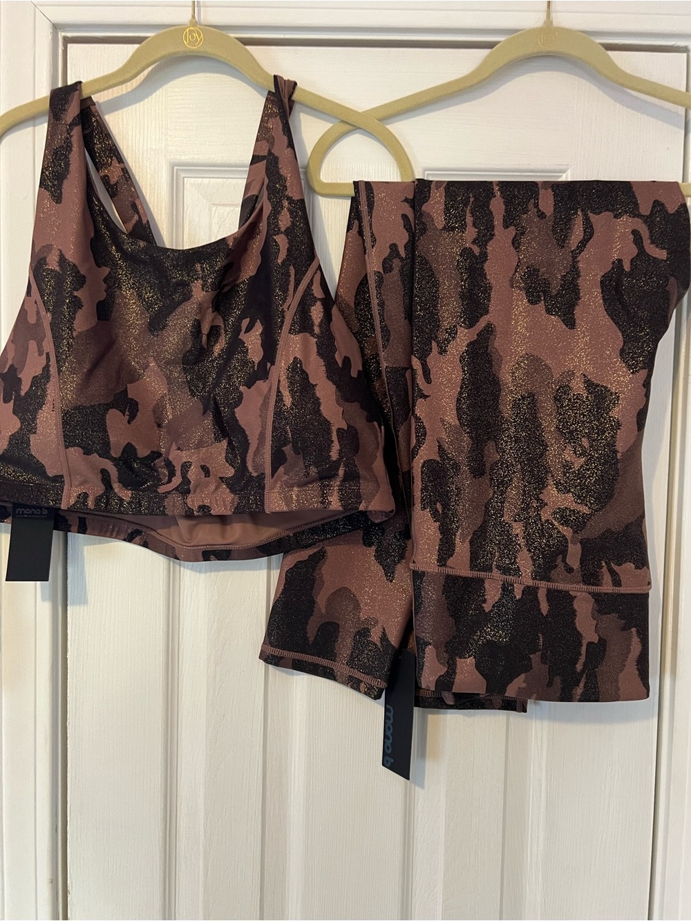 NEW MONO B Brown Glitter Camo High-Rise Leggings & sports bra!!!